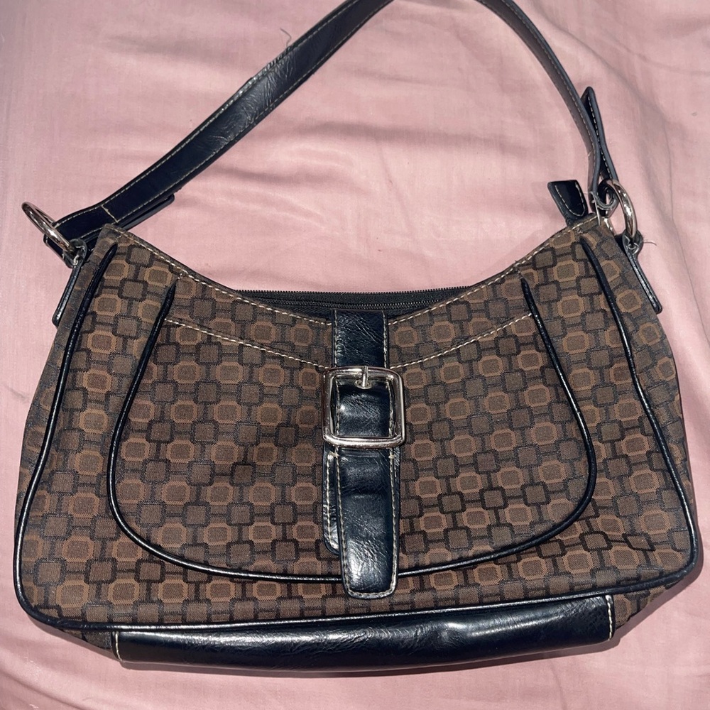 Nine West Brown Patterned Shoulder Bag with Black Trim